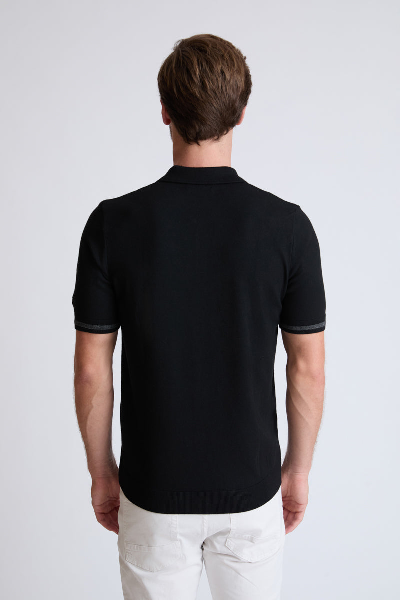 Men's Fine Knit Polo Shirt Viscose Blend – Modern with Graphic Panel
