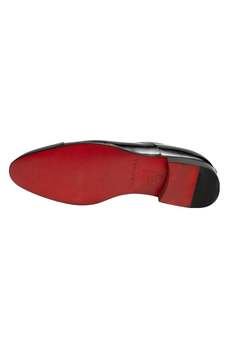 Elegante Lack-Oxford aus Leder, 75% handgefertigt, in Schwarz-Rot oder Dark Green.