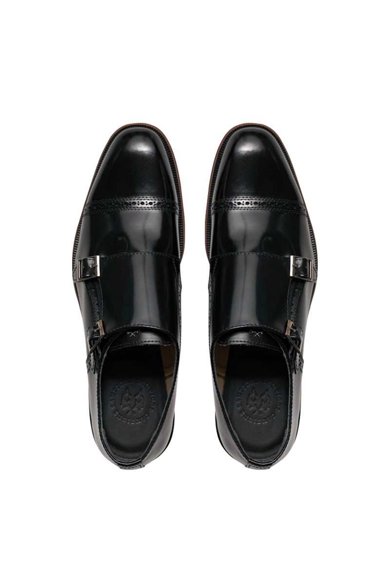 Premium CC Doppelmonk aus Glattleder mit Doppel-Schnalle, in Braun, Navy und Schwarz.