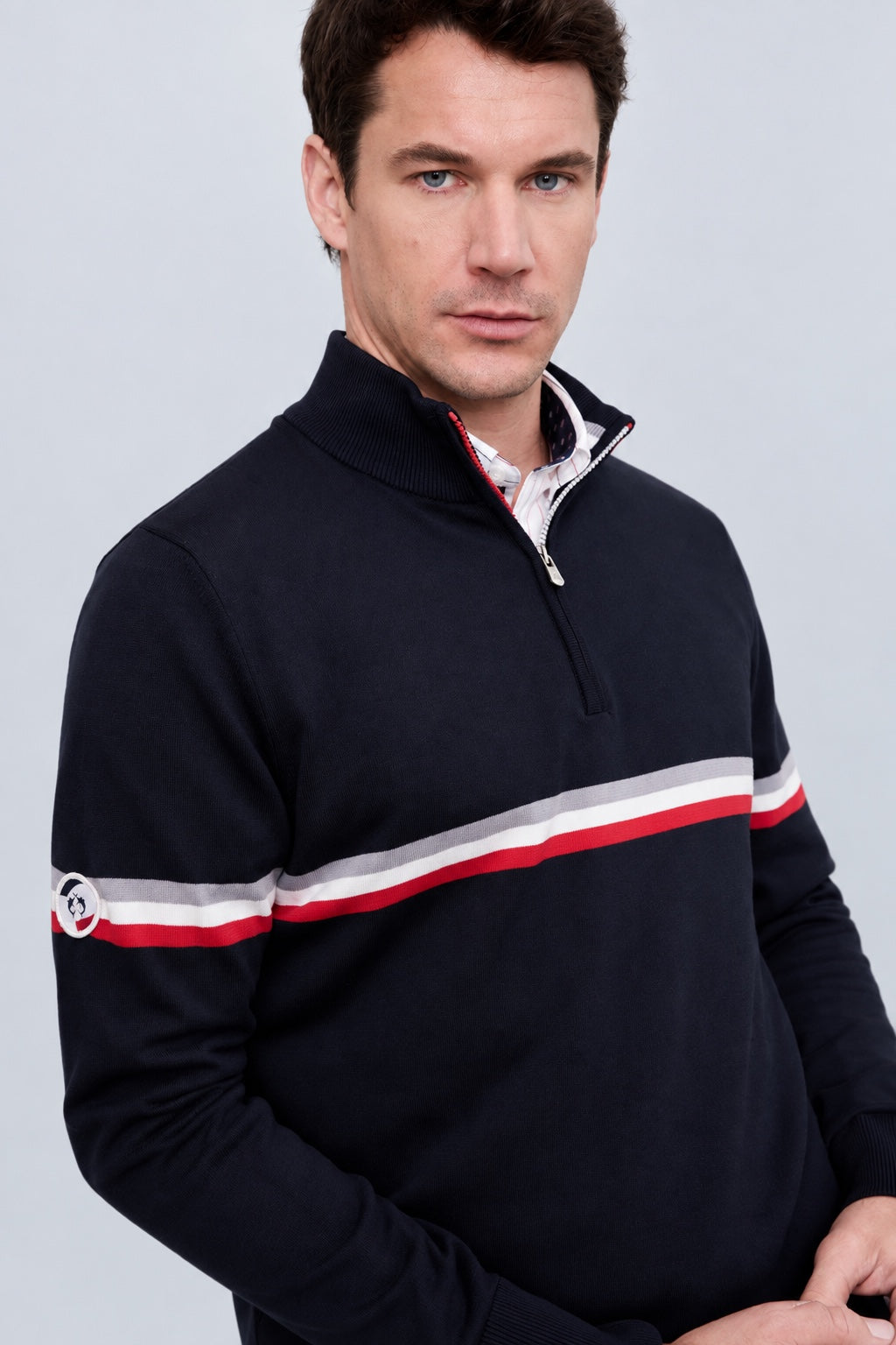 Troyer aus Viskose-Polyester-Mix mit maritimen Brustreifen in navy combi 1, Ansicht 2