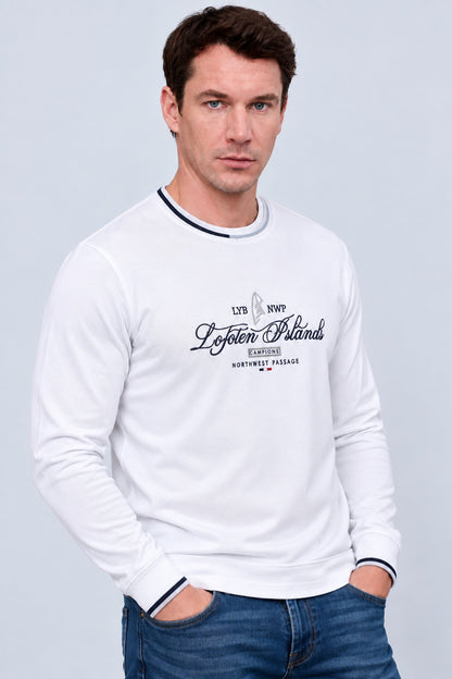 Langarmshirt aus Baumwoll‑Stretch mit maritimem Print in off white, Ansicht 2