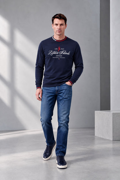 Langarmshirt aus Baumwoll‑Stretch mit maritimem Print in navy