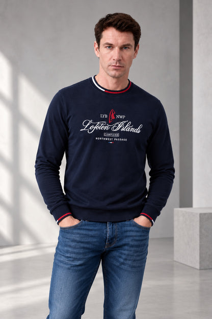 Langarmshirt aus Baumwoll‑Stretch mit maritimem Print in navy, Ansicht 2