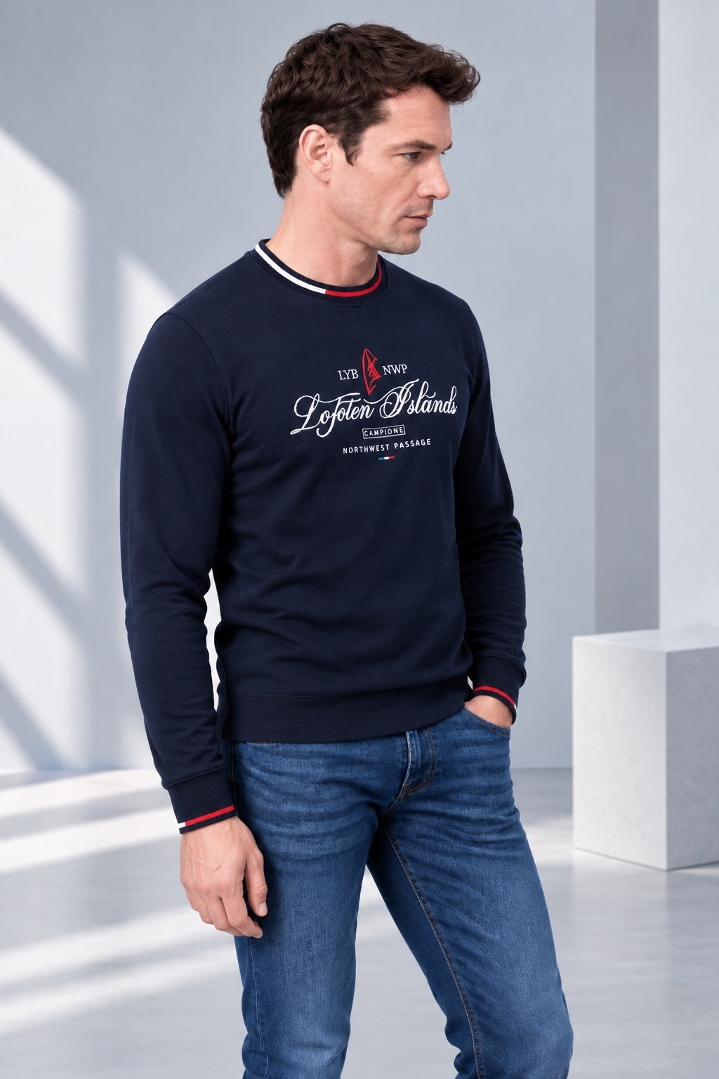 Langarmshirt aus Baumwoll‑Stretch mit maritimem Print in navy, Ansicht 3