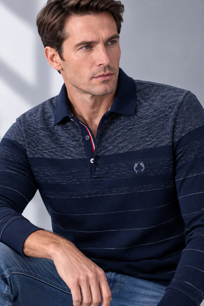 Rugby-Polo aus Baumwolle mit Strukturstreifen und Langarm in navy combi 1, Ansicht 2