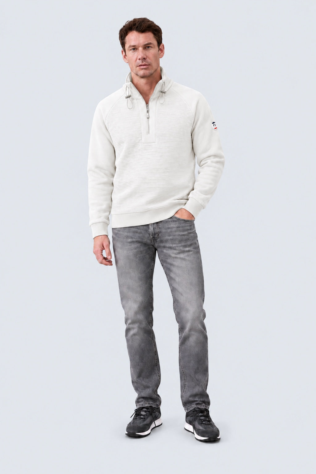 Sweatshirt mit Stehkragen und Strukturdesign in off white