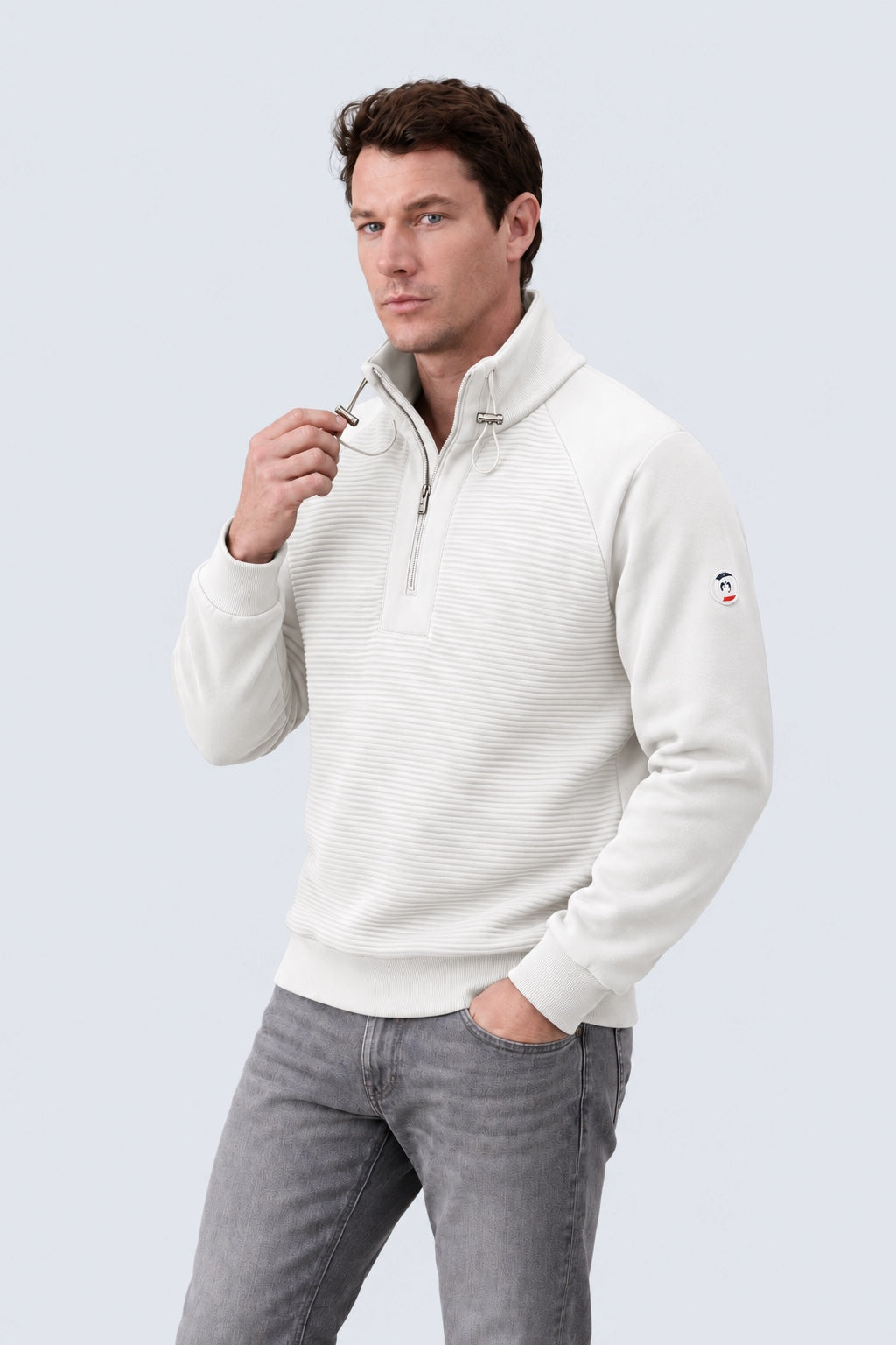 Sweatshirt mit Stehkragen und Strukturdesign in off white, Ansicht 2
