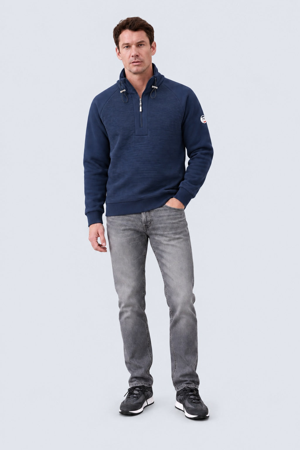 Sweatshirt mit Stehkragen und Strukturdesign in navy