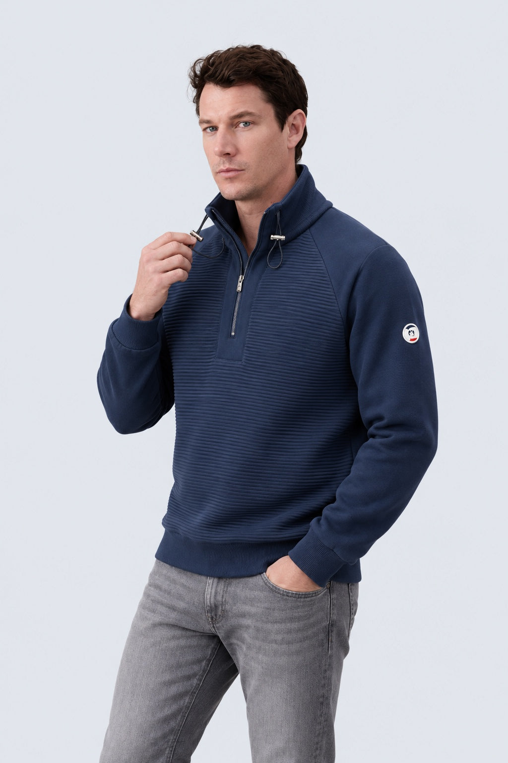 Sweatshirt mit Stehkragen und Strukturdesign in navy, Ansicht 2