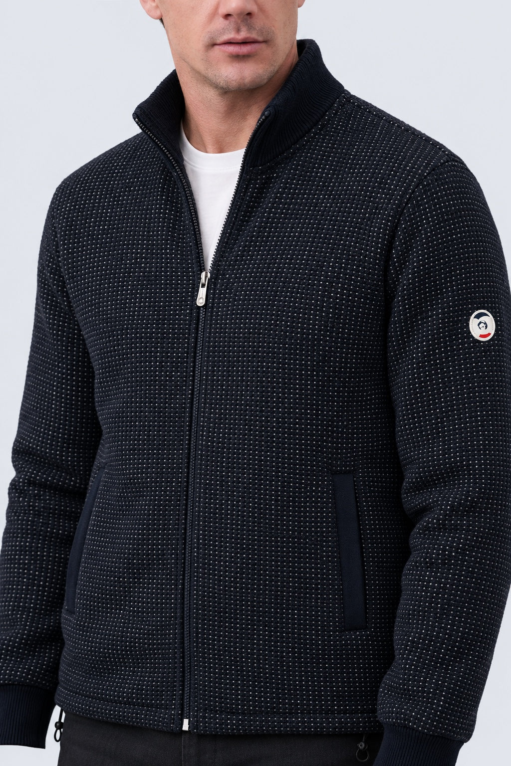 Sweat‑Jacke aus Baumwoll‑Polyester‑Mix mit Strukturoberfläche in navy, Ansicht 3