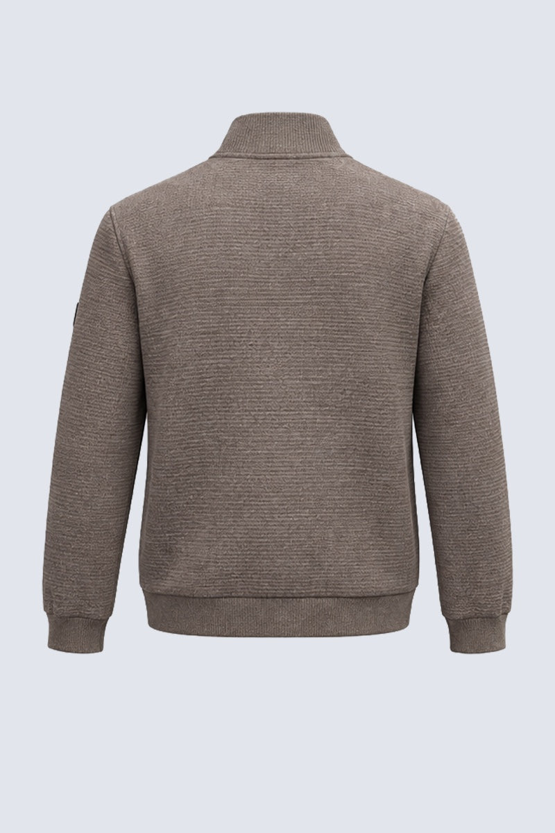 Sweat‑Jacke mit Stehkragen und Strukturdesign in cappuccino mel