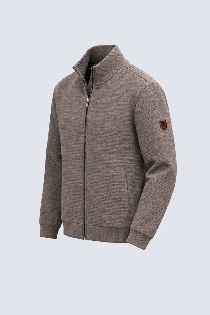 Sweat‑Jacke mit Stehkragen und Strukturdesign in cappuccino mel, Ansicht 4