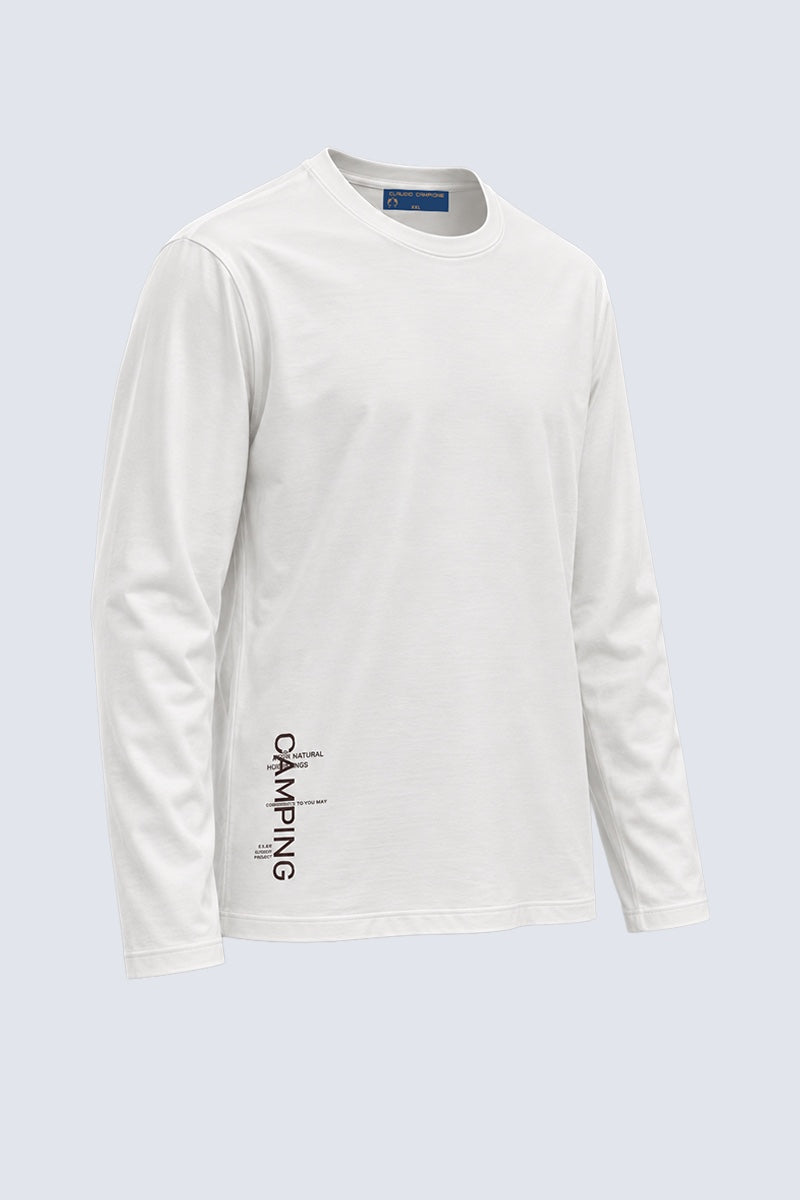 Langarm‑T‑Shirt aus Modal‑Baumwoll‑Mix mit Statement‑Print in off white, Ansicht 2