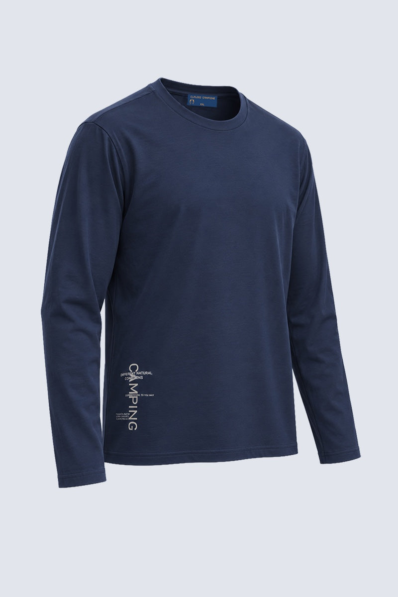 Langarm‑T‑Shirt aus Modal‑Baumwoll‑Mix mit Statement‑Print in navy