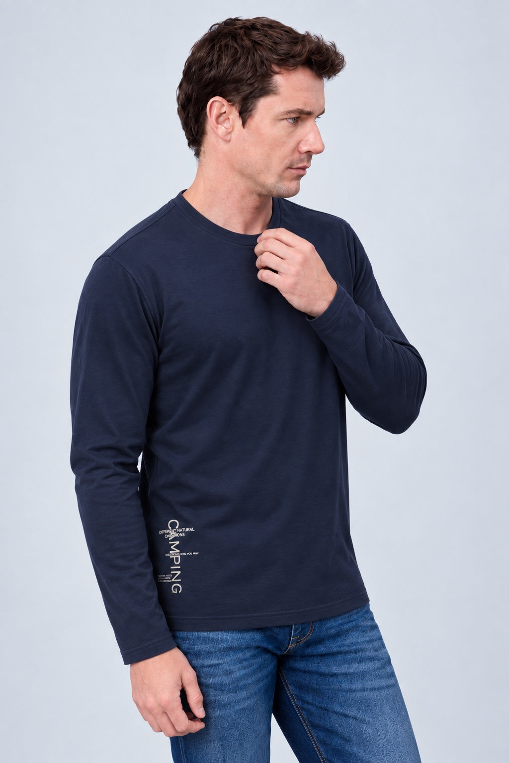 Langarm‑T‑Shirt aus Modal‑Baumwoll‑Mix mit Statement‑Print in navy, Ansicht 2