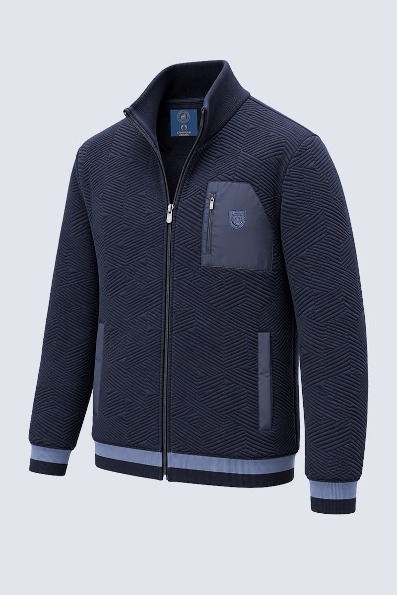 Sweat‑Jacke mit Strukturmuster und Stehkragen in navy