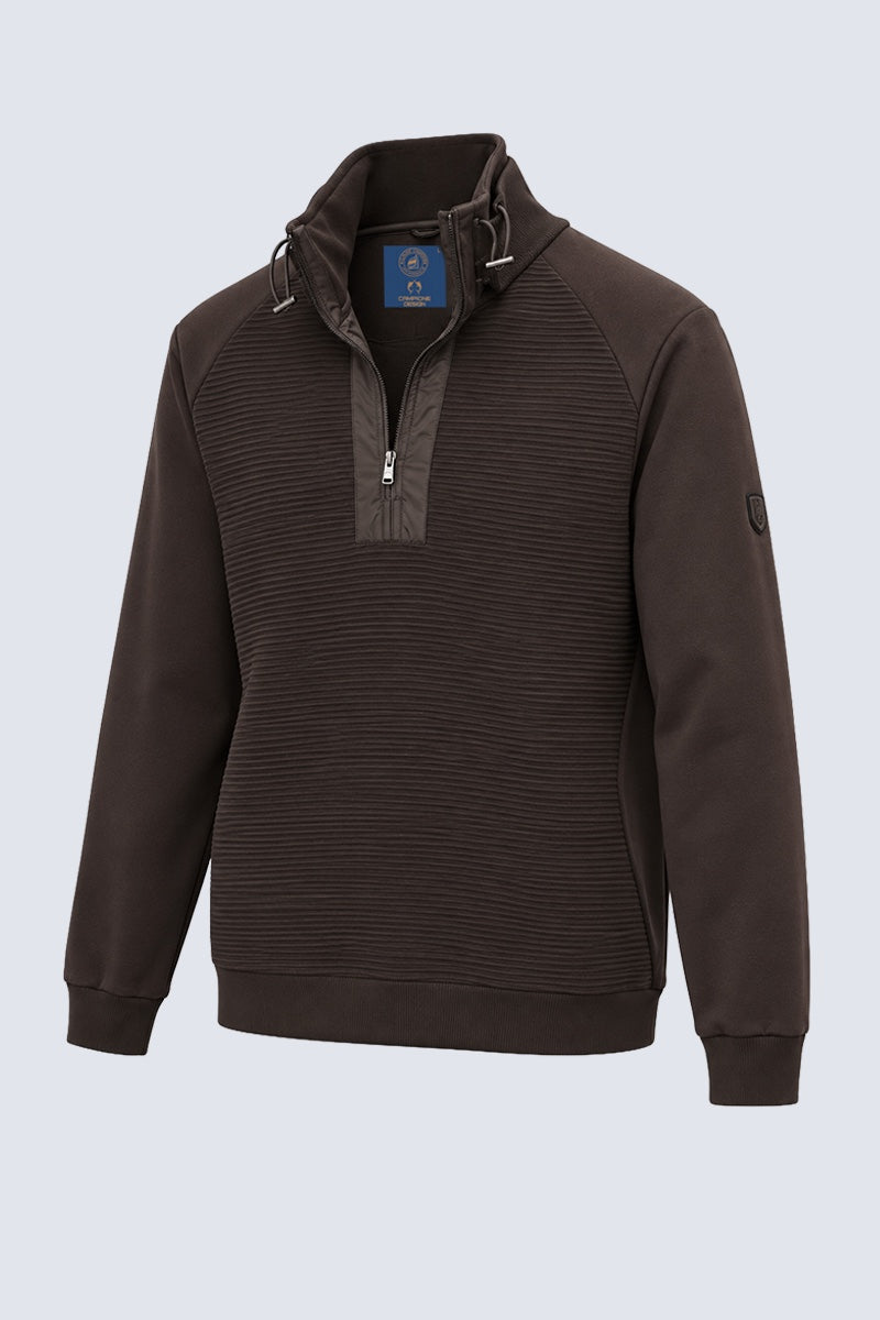 Sweatshirt mit Stehkragen und Strukturmuster in chocolate