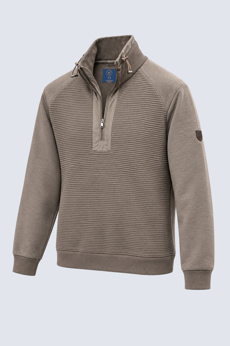 Sweatshirt mit Stehkragen und Strukturmuster in cappuccino mel
