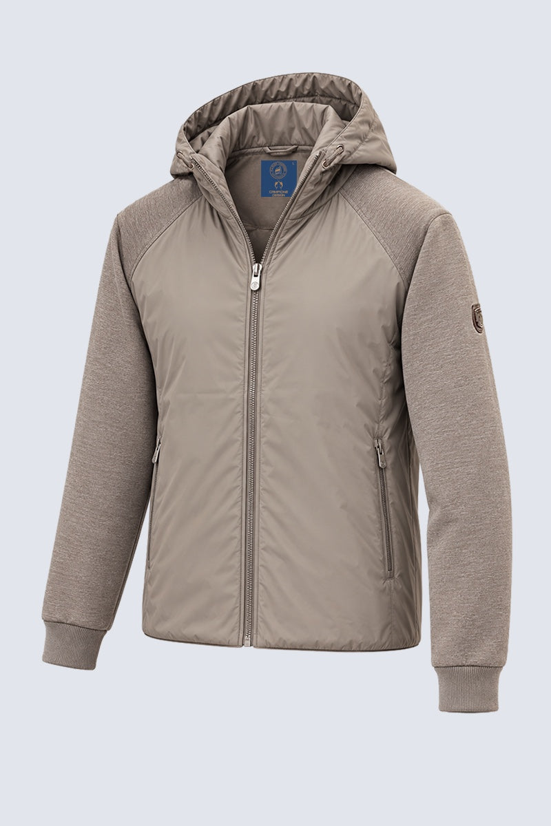Sweat‑Jacke mit Kapuze in Materialmix‑Optik in cappuccino mel