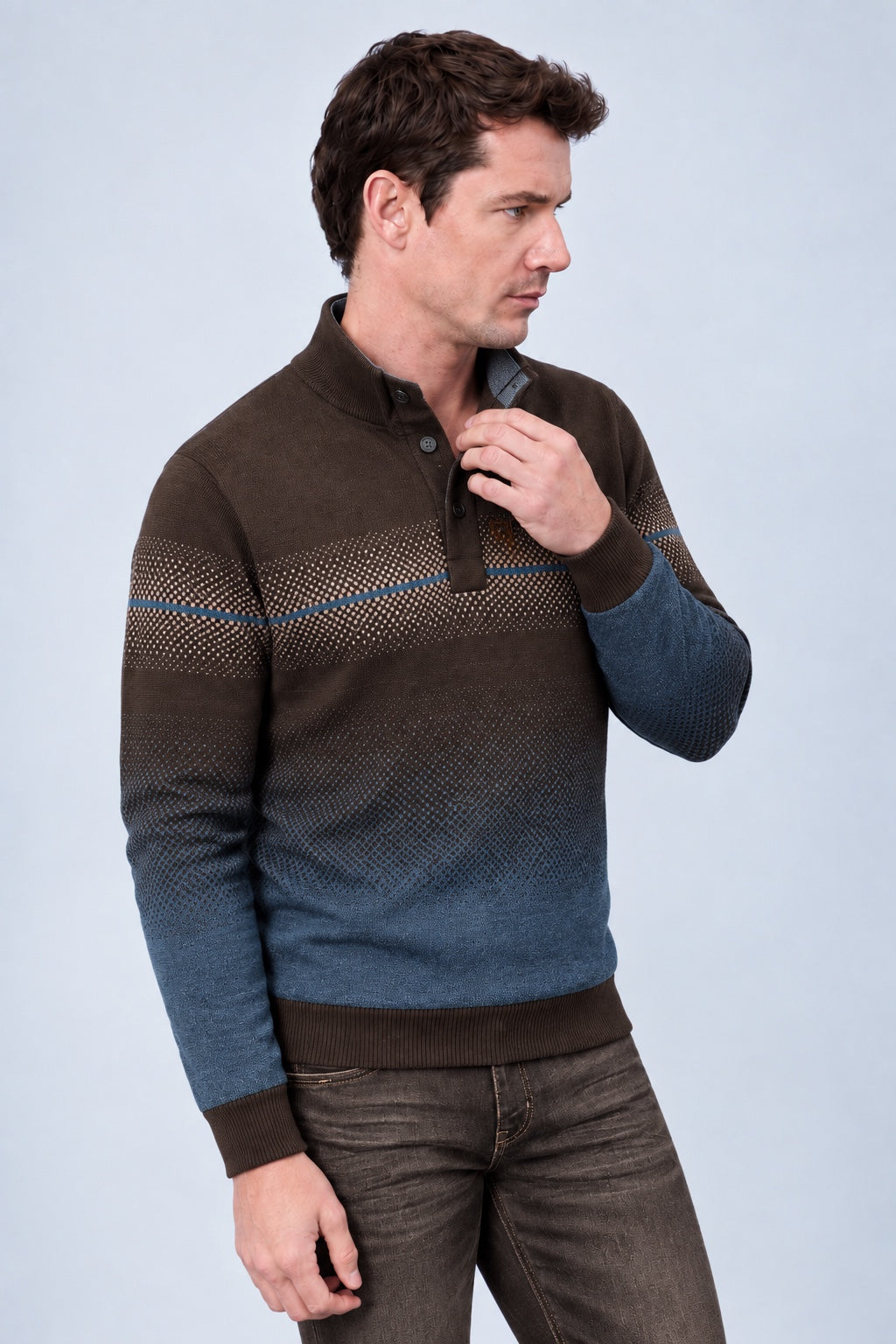 Sweatshirt mit Stehkragen und Farbverlauf‑Strukturmuster in chocalete combi 1, Ansicht 2