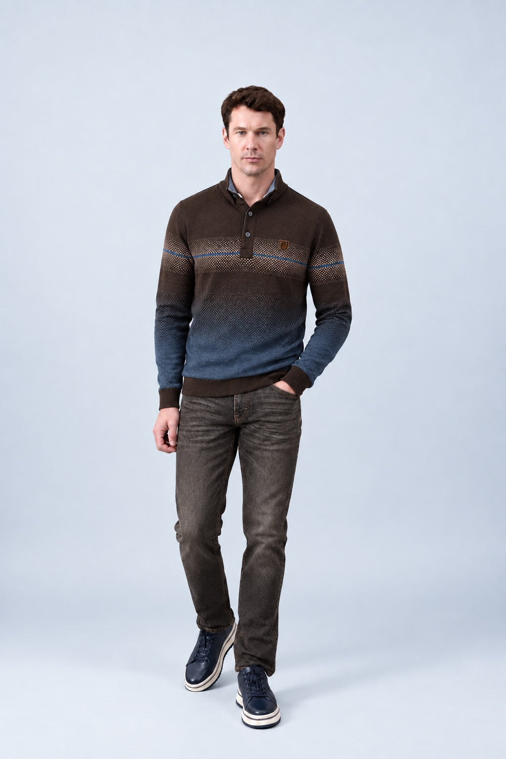 Sweatshirt mit Stehkragen und Farbverlauf‑Strukturmuster in navy combi 1