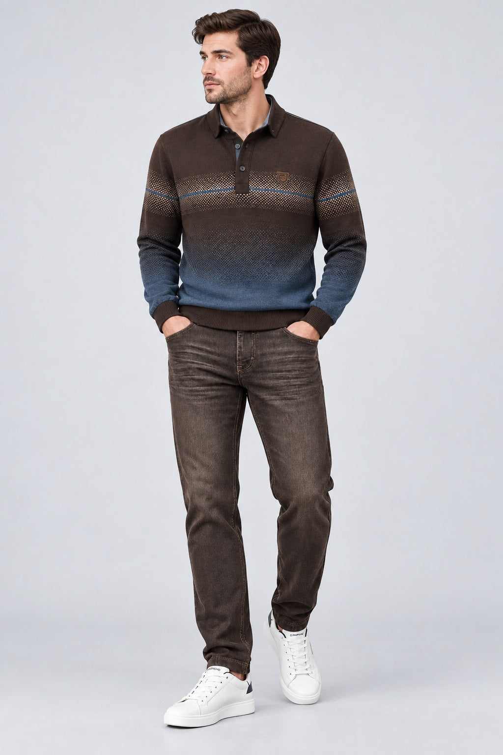 Sweatshirt mit Stehkragen und Farbverlauf‑Strukturmuster in navy combi 1, Ansicht 2
