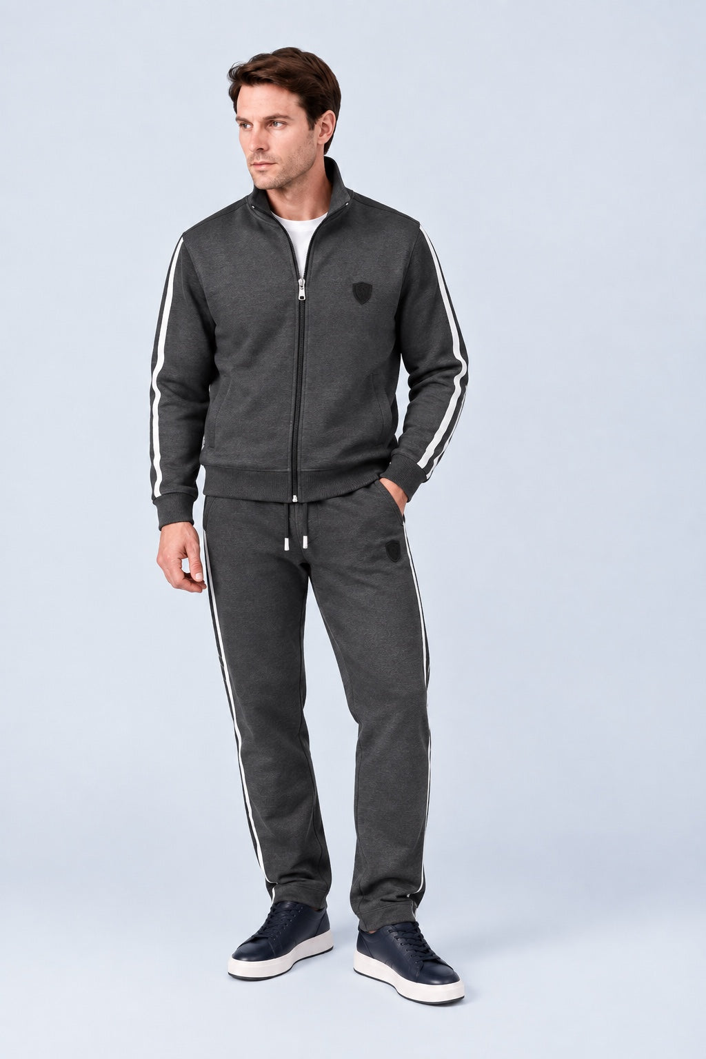 Sweat‑Hose aus Baumwoll‑Mix mit Kontraststreifen in anthra mel.