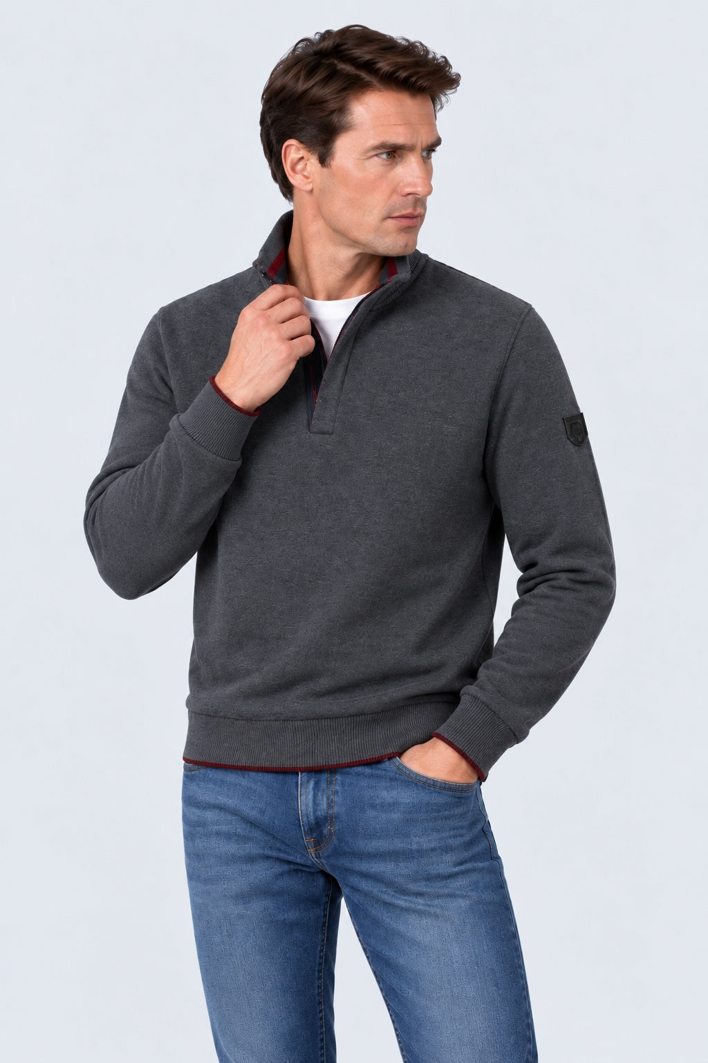 Sweatshirt mit Stehkragen und Reißverschlussdetail in anthra mel., Ansicht 3
