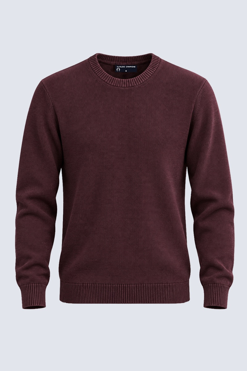 Pullover aus Baumwoll-Acryl-Mix mit Rundhalsausschnitt in bordeaux mel., Ansicht 2