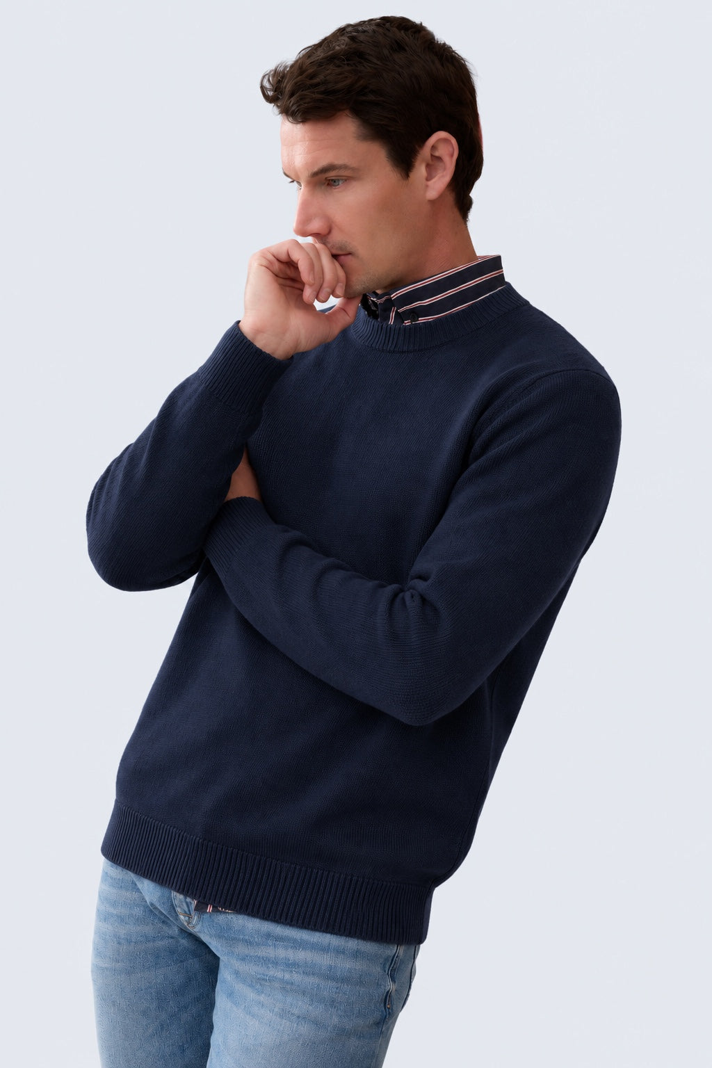 Pullover aus Baumwoll-Acryl-Mix mit Rundhalsausschnitt in navy, Ansicht 3