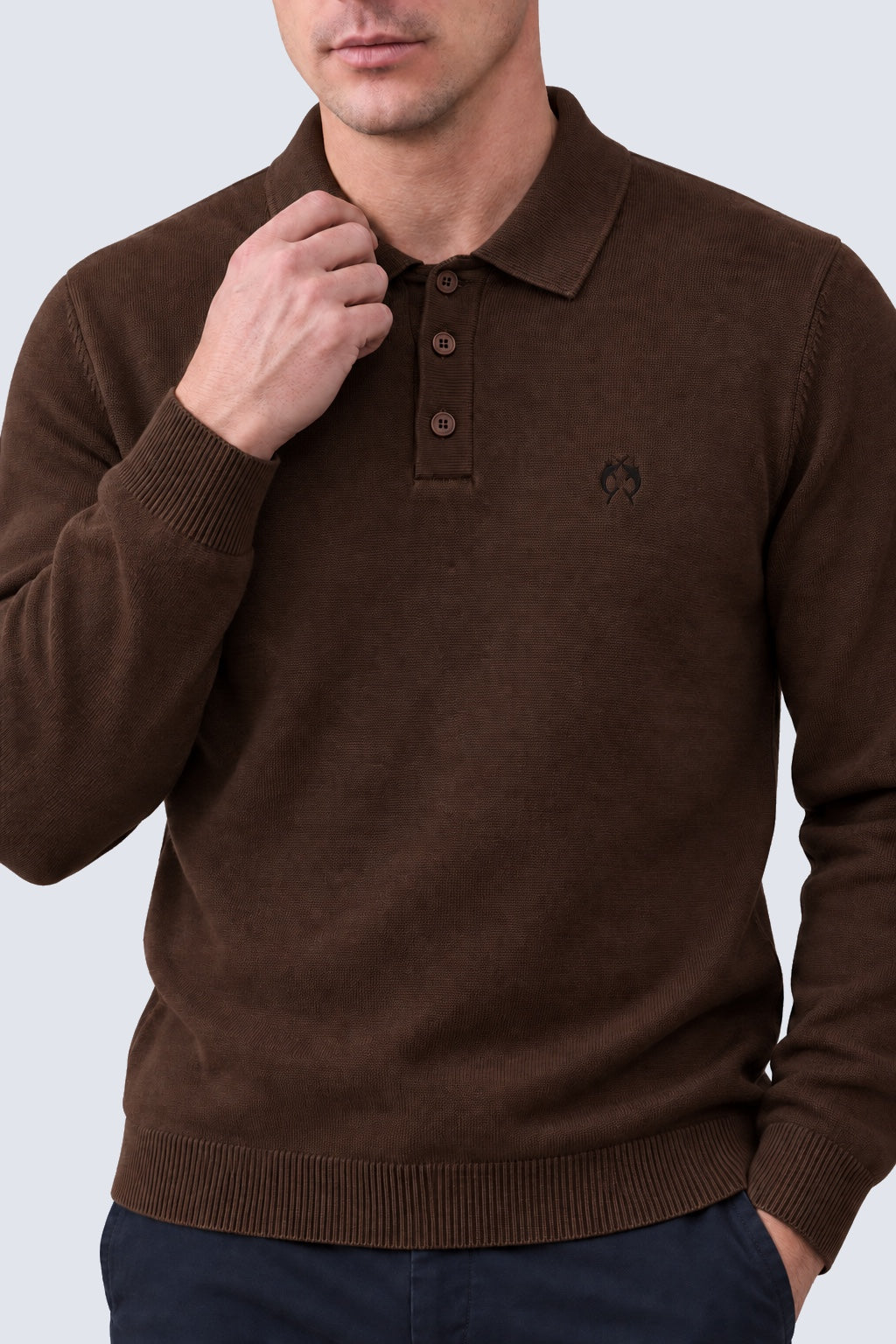 Strick‑Polo aus Baumwoll‑Acryl‑Mix mit Langarm in bordeaux mel., Ansicht 3