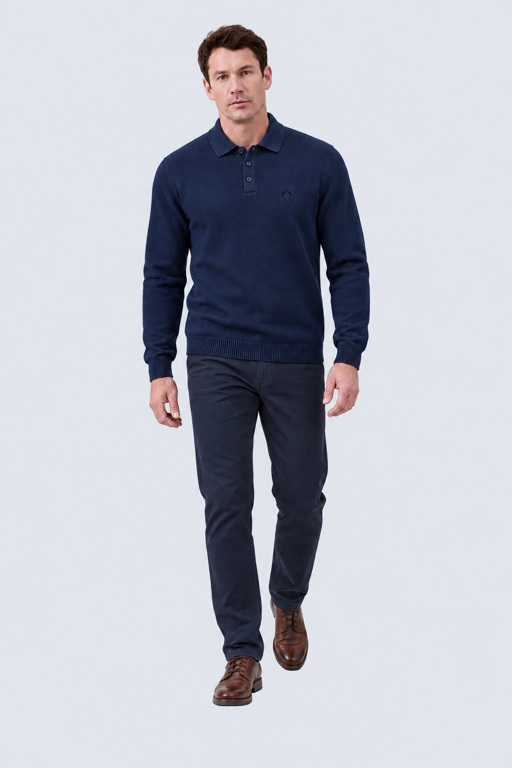 Strick‑Polo aus Baumwoll‑Acryl‑Mix mit Langarm in retro blue