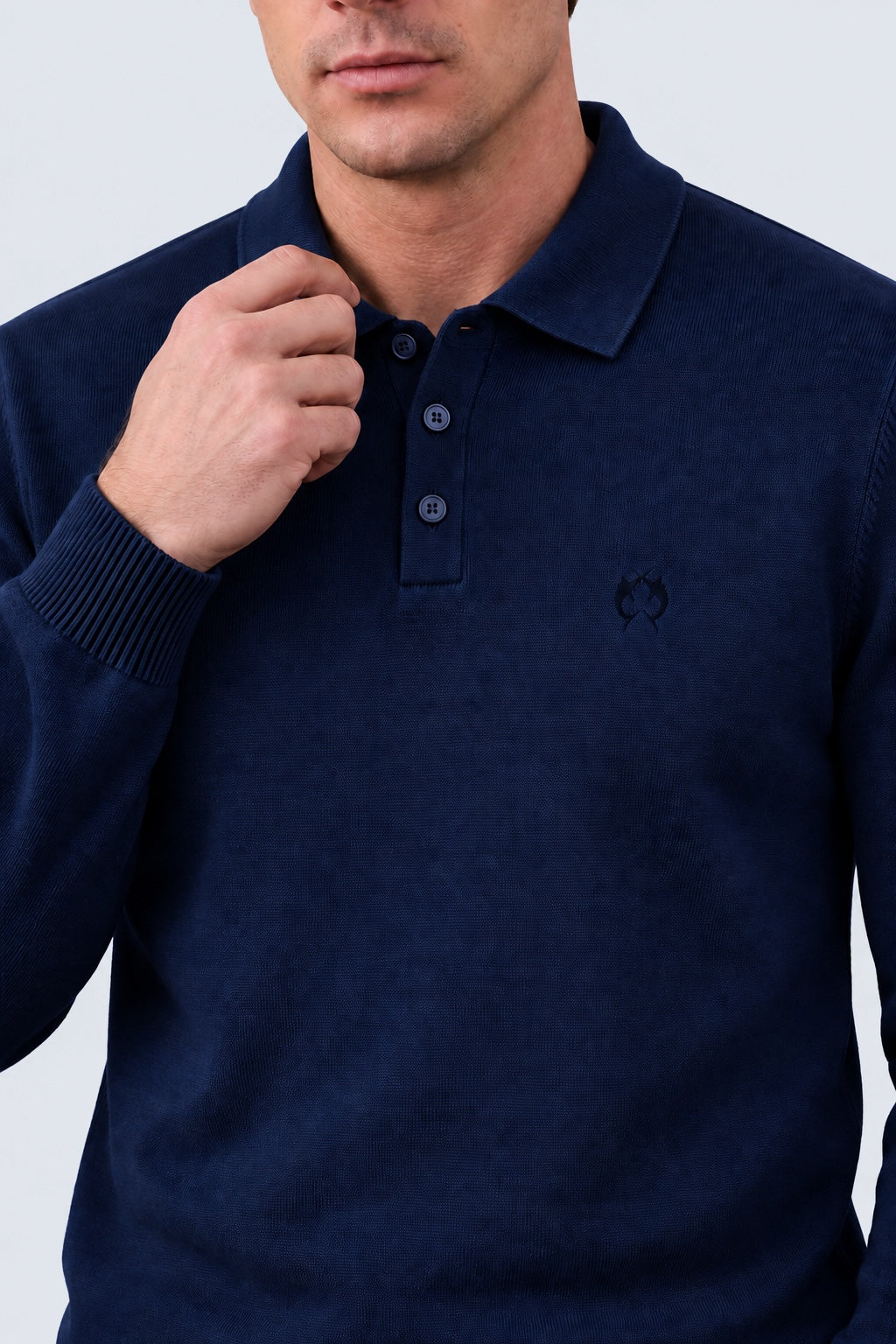 Strick‑Polo aus Baumwoll‑Acryl‑Mix mit Langarm in retro blue, Ansicht 3