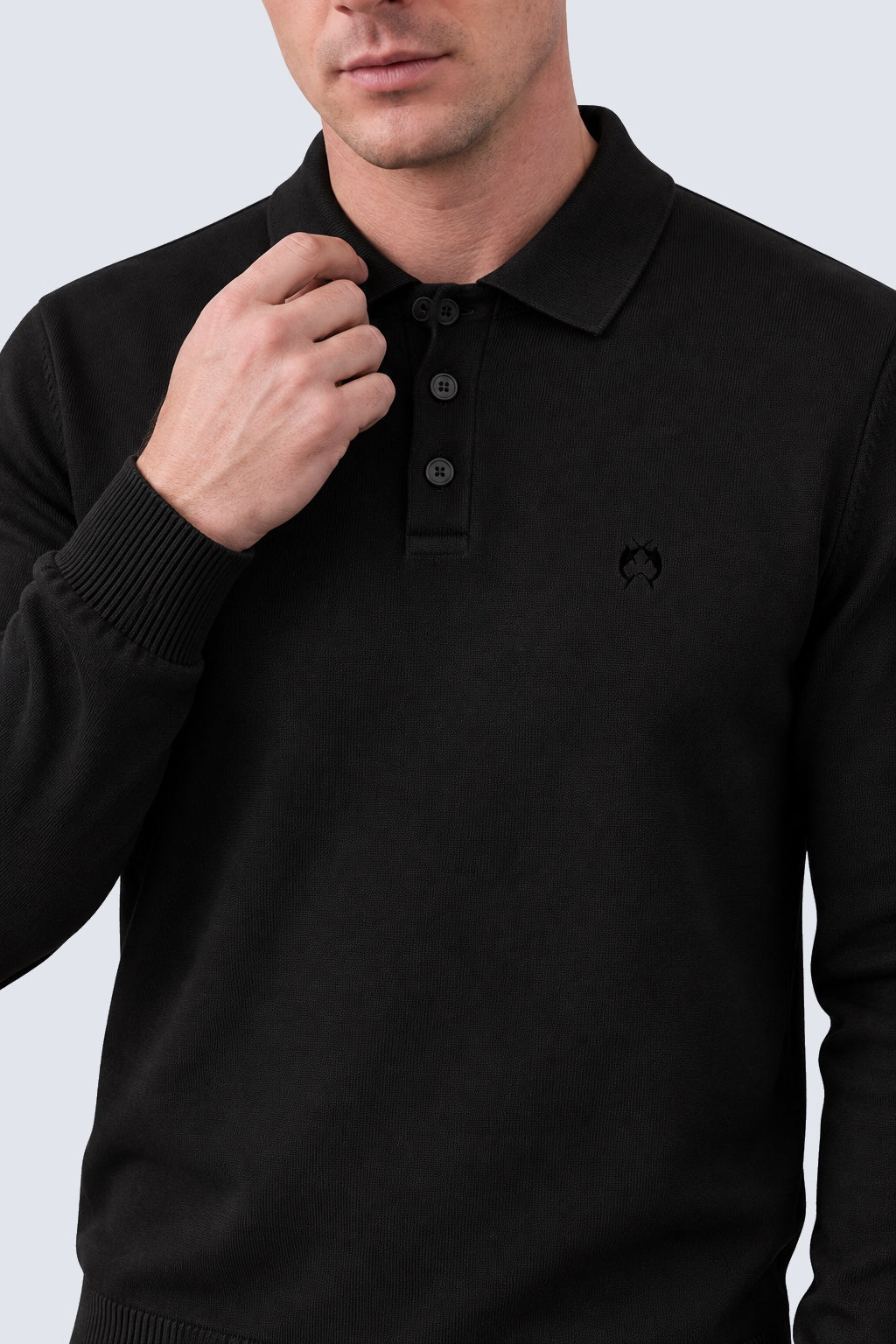 Strick‑Polo aus Baumwoll‑Acryl‑Mix mit Langarm in black, Ansicht 3