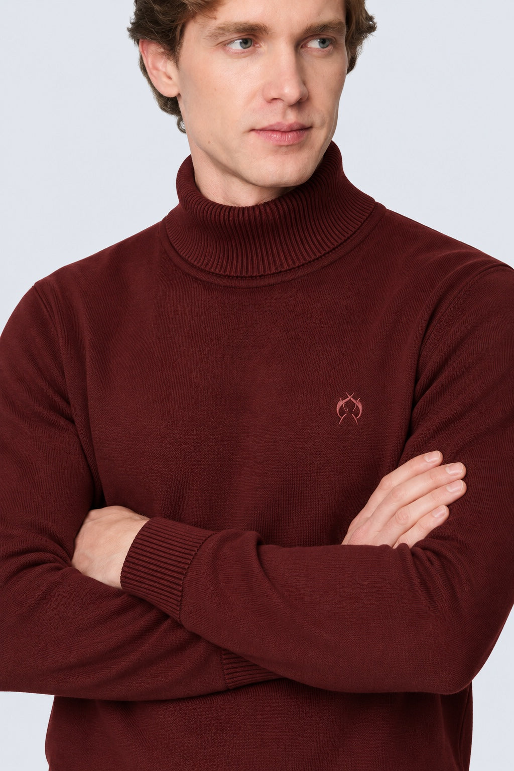 Feinstrick‑Pullover mit Rollkragen aus Baumwoll‑Acryl‑Mix in bordeaux mel., Ansicht 3