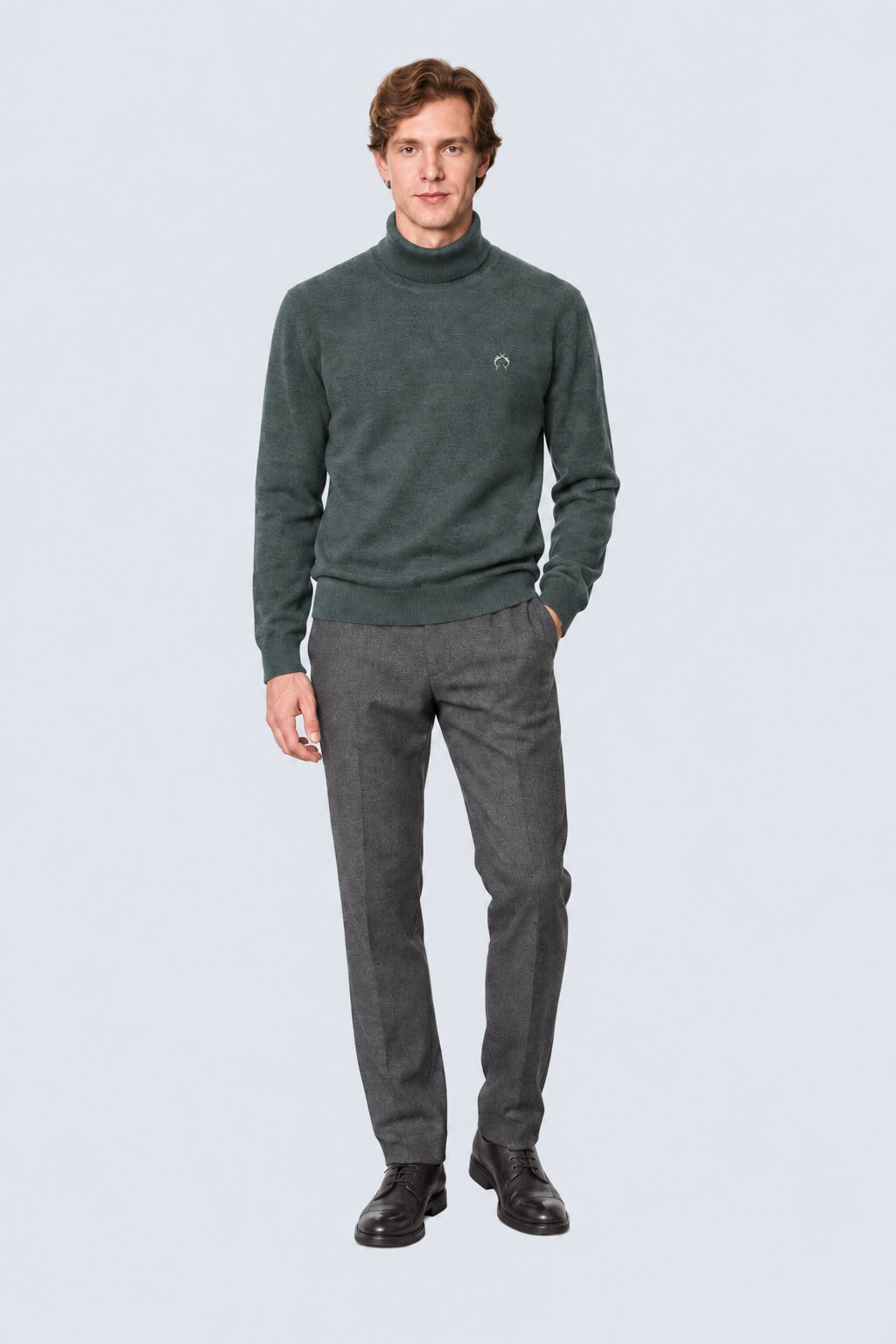Feinstrick‑Pullover mit Rollkragen aus Baumwoll‑Acryl‑Mix in anthra mel.
