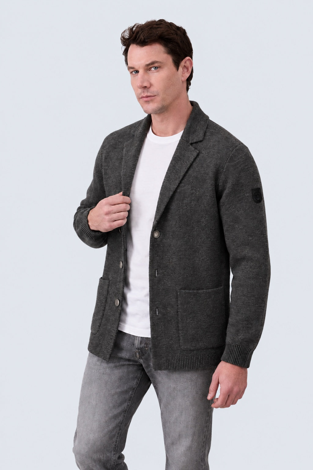 Strickblazer aus Baumwoll‑Acryl‑Mix in anthra mel., Ansicht 2