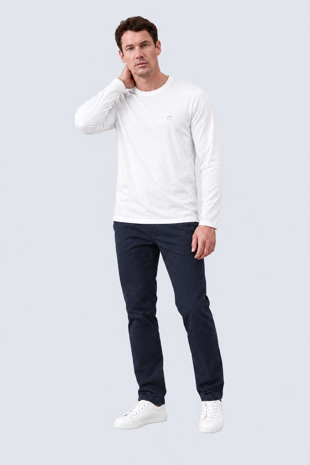 Langarm‑T‑Shirt aus Modal‑Baumwoll‑Mix mit Rundhalsausschnitt in off white