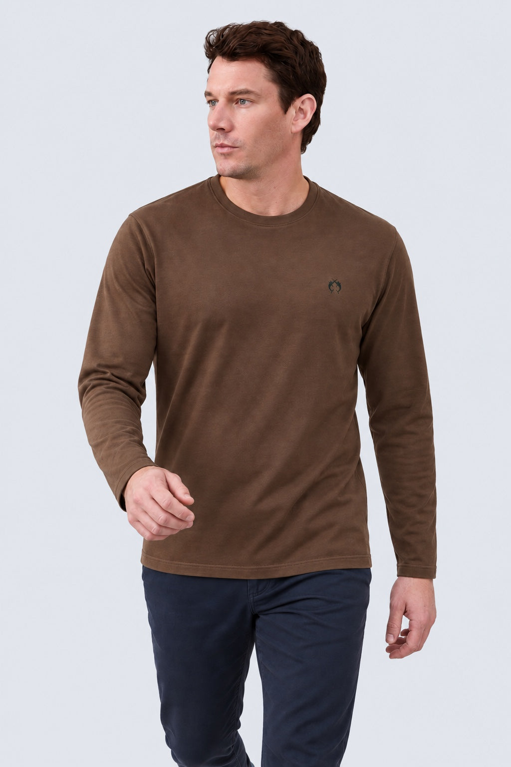 Langarm‑T‑Shirt aus Modal‑Baumwoll‑Mix mit Rundhalsausschnitt in brown, Ansicht 2