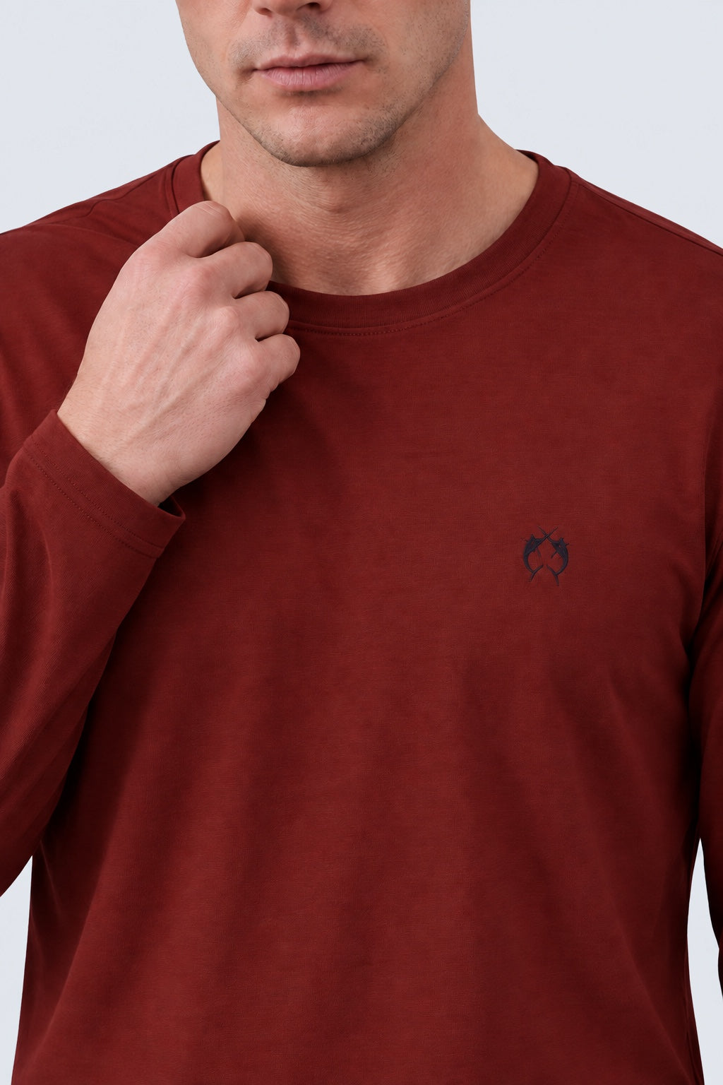 Langarm‑T‑Shirt aus Modal‑Baumwoll‑Mix mit Rundhalsausschnitt in bordeaux, Ansicht 3