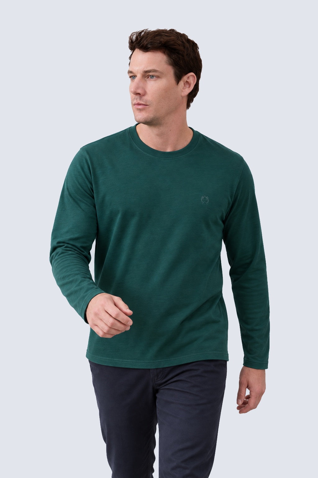 Langarm‑T‑Shirt aus Modal‑Baumwoll‑Mix mit Rundhalsausschnitt in retro blue, Ansicht 2