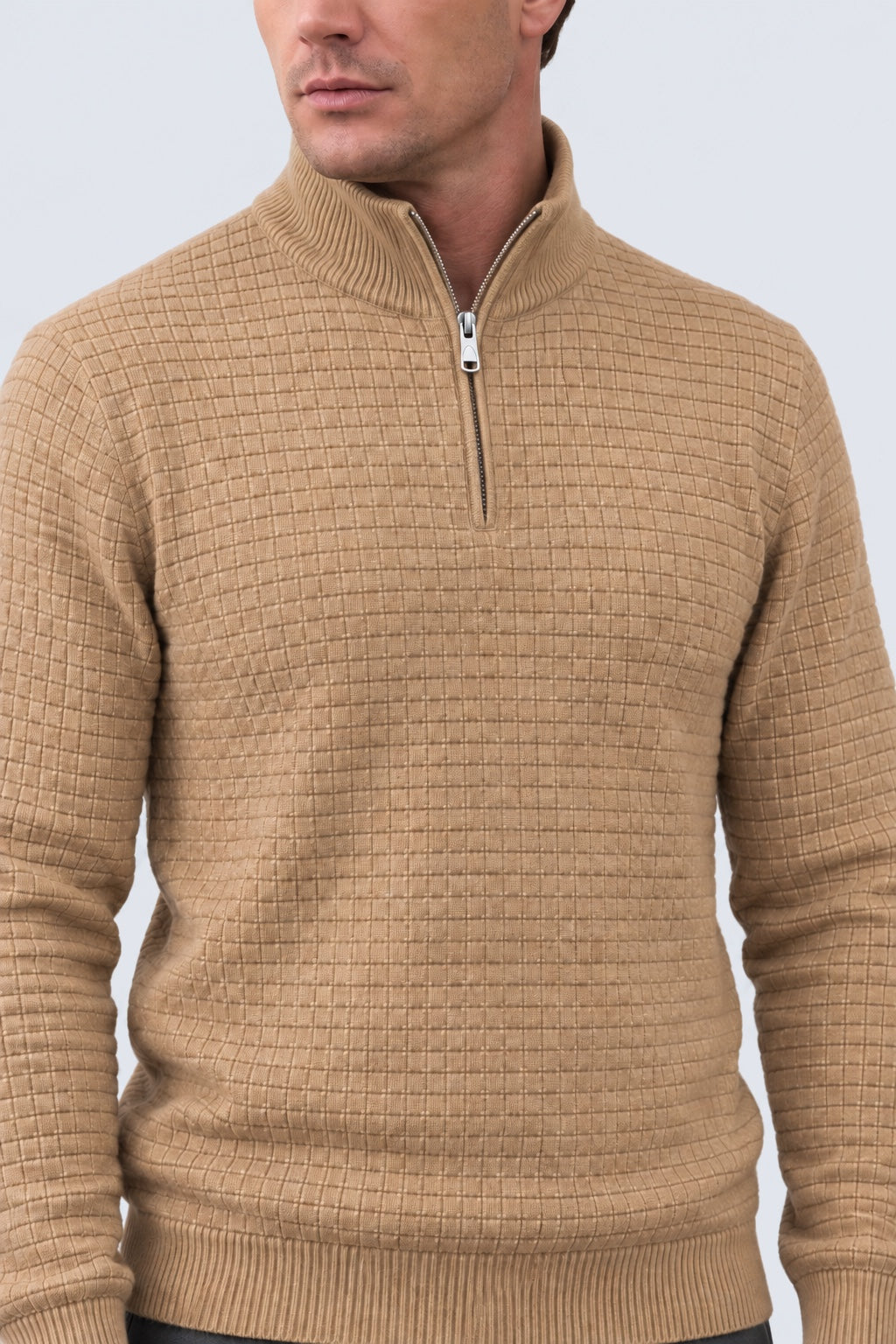 Troyer‑Pullover aus Baumwolle mit Strukturstrick und Stehkragen in brown mel, Ansicht 5