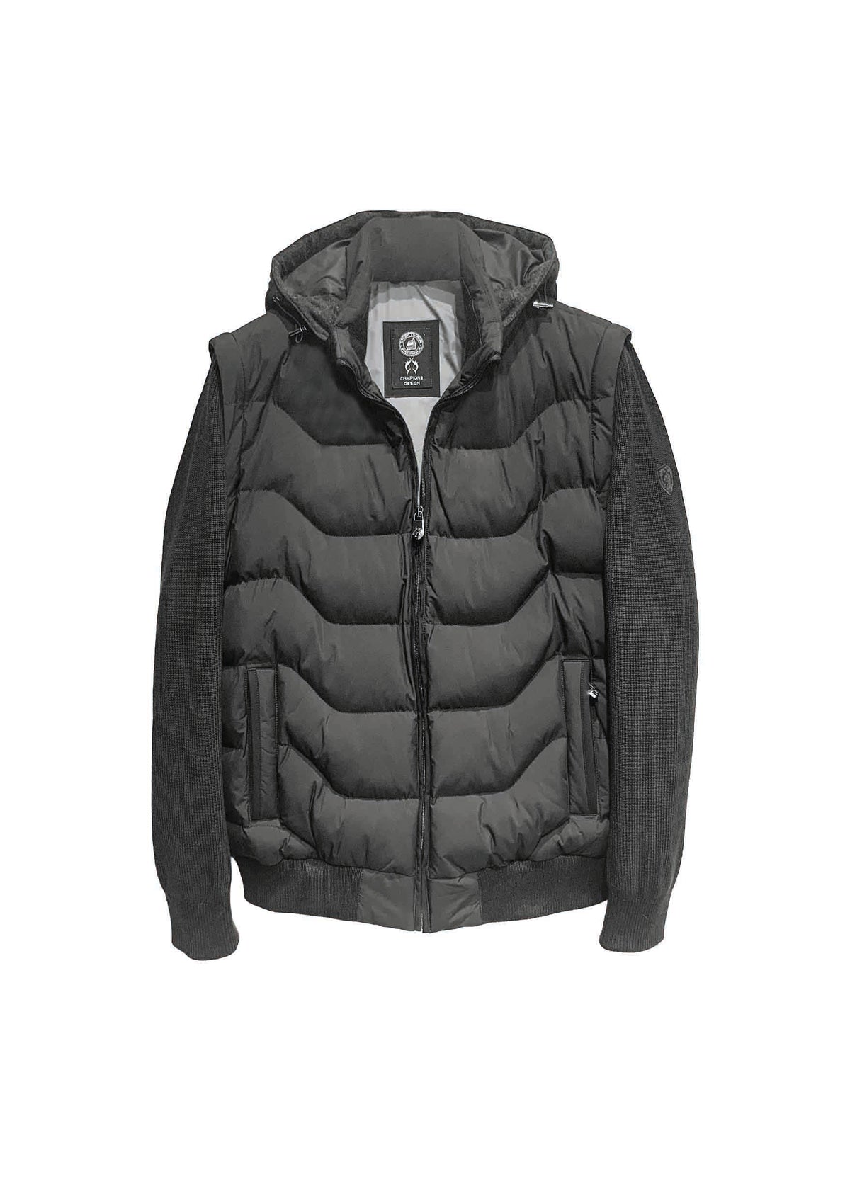 Jacke mit abnehmbaren Ärmeln und Kapuze in Steppoptik – 93000
