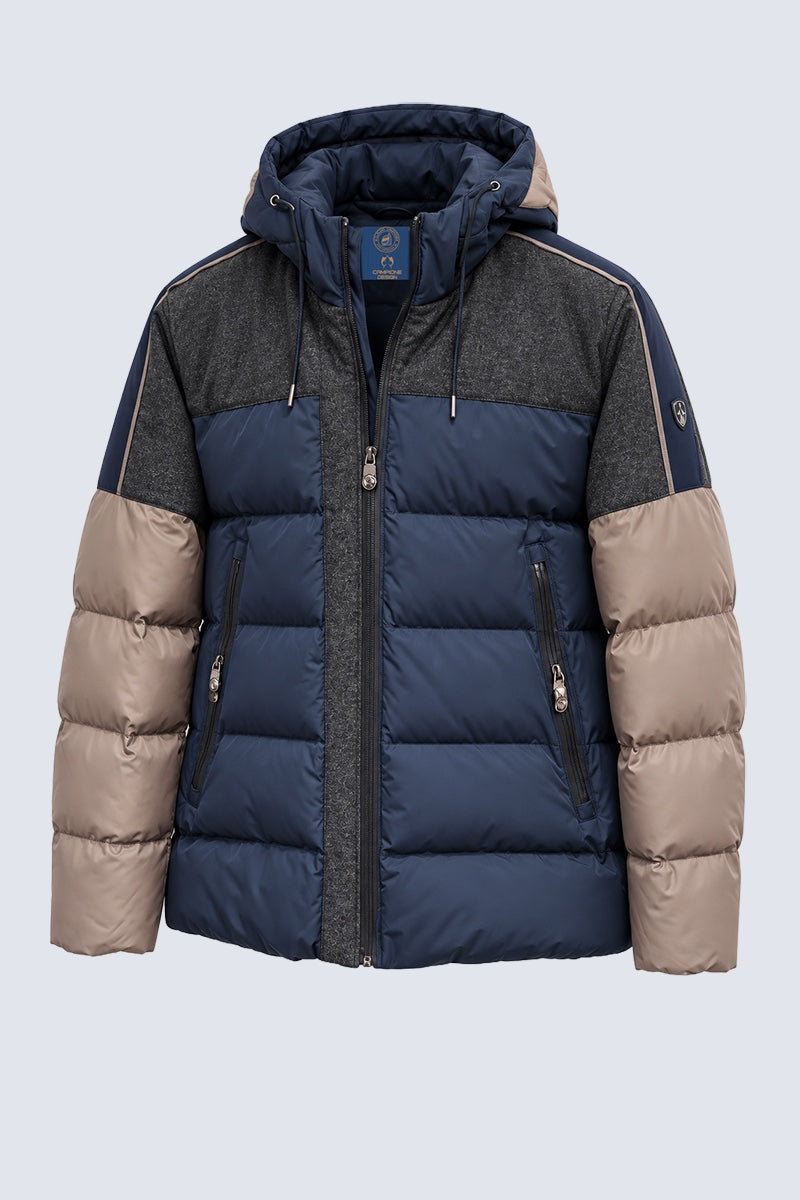 Kapuzenjacke in Materialmix‑Optik mit Steppdesign in navy combi 1