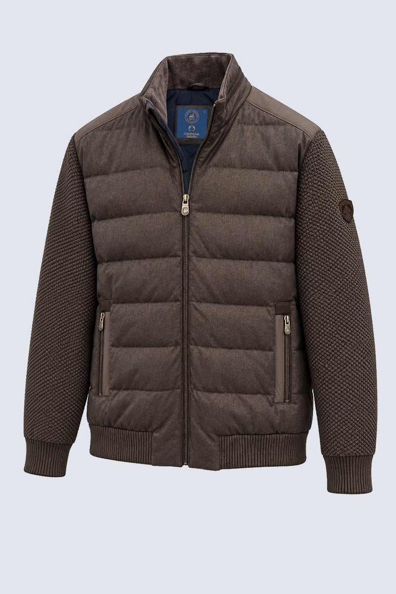 Jacke in Materialmix‑Optik mit Stehkragen in cappuccino mel