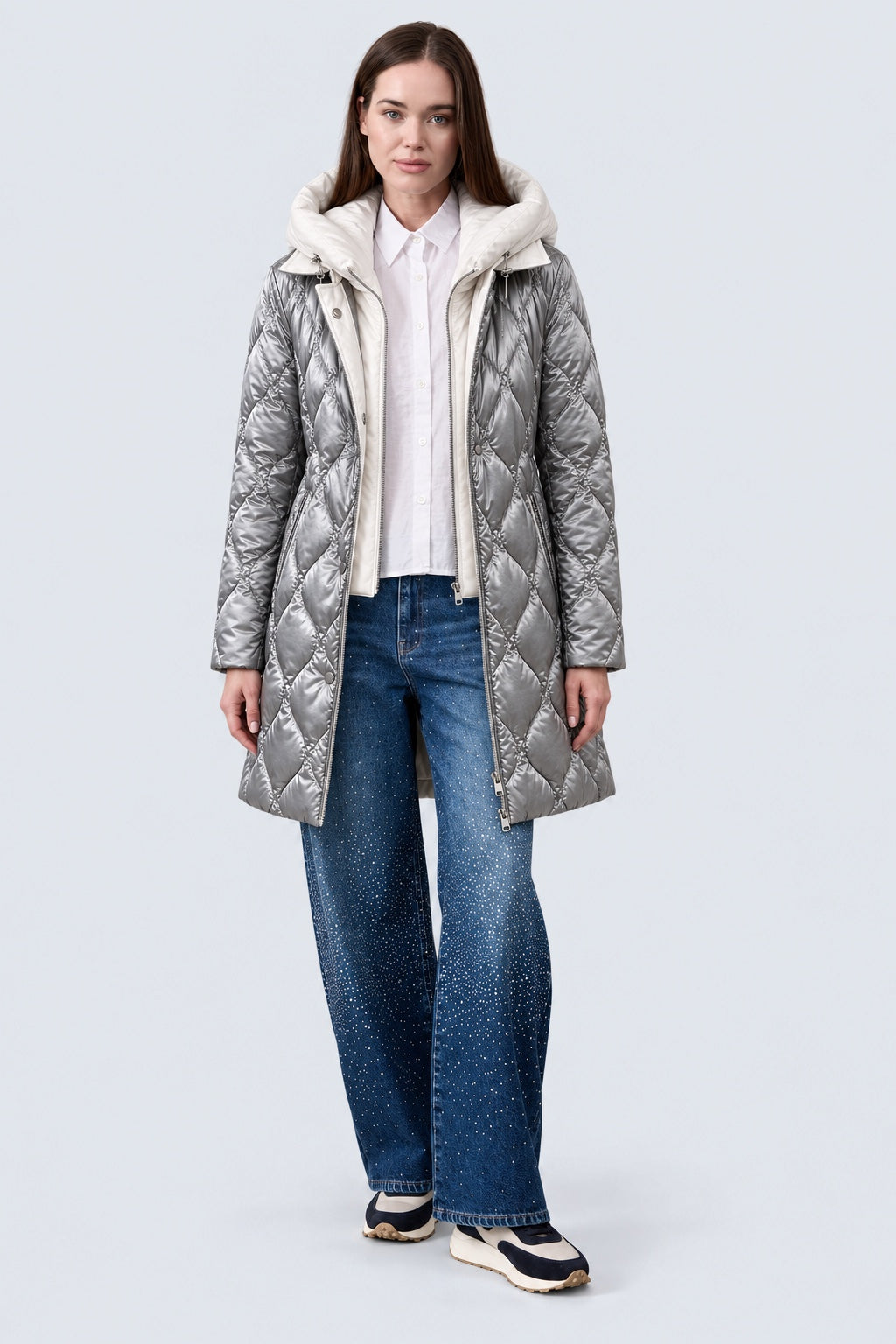 Kapuzenjacke in Steppoptik aus Polyurethan‑Polyamid‑Mix in grey combi 1