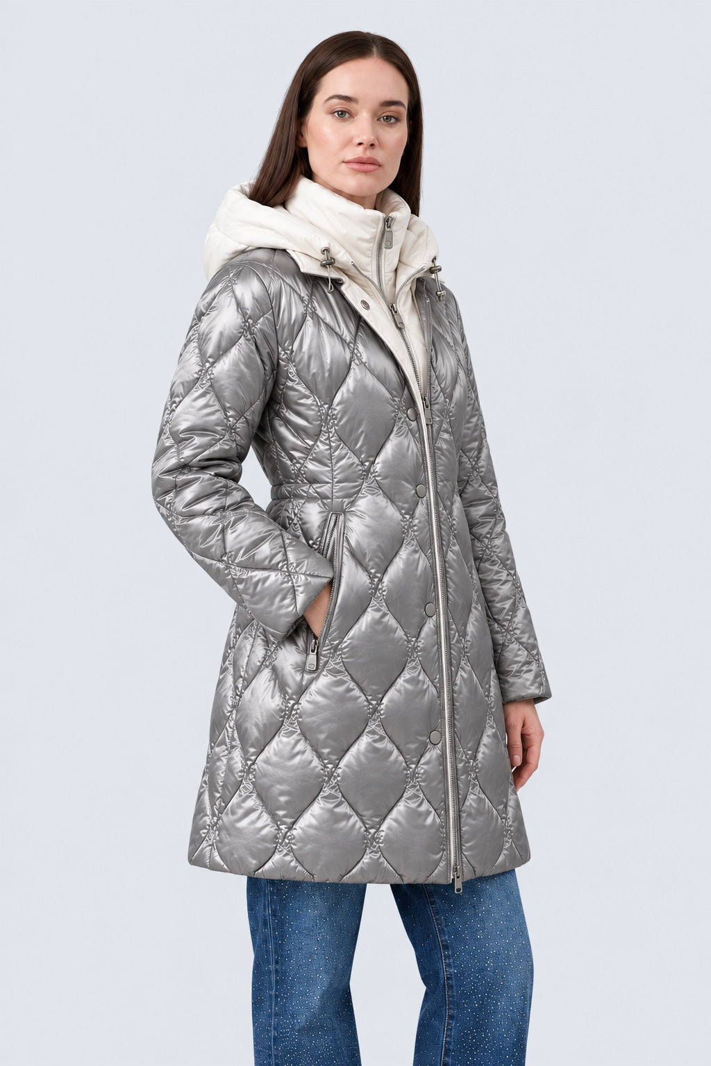 Kapuzenjacke in Steppoptik aus Polyurethan‑Polyamid‑Mix in grey combi 1, Ansicht 2