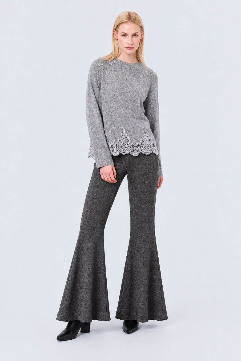Sweat‑Hose aus Viskose‑Elasthan mit weitem Bein in d.grey mel, Ansicht 2