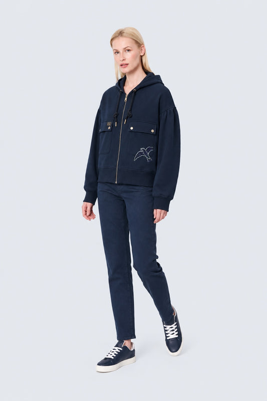 Sweat-Jacke mit Kapuze und Pattentaschen aus Baumwolle-Modal-Mix in navy