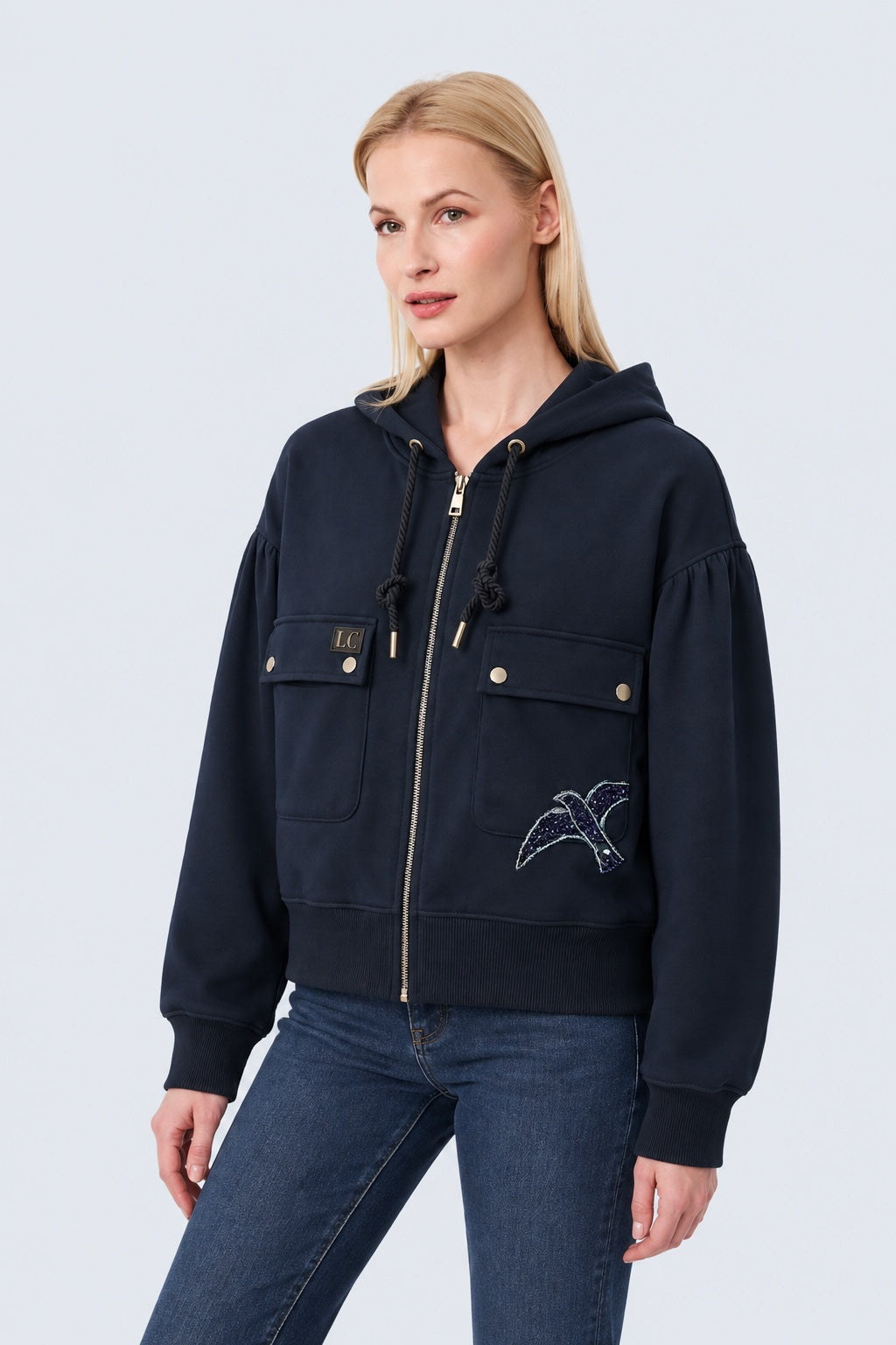 Sweat-Jacke mit Kapuze und Pattentaschen aus Baumwolle-Modal-Mix in navy, Ansicht 3